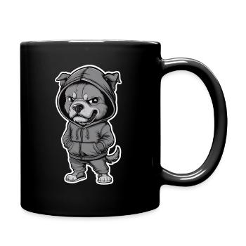 Cool dog in stylish hoodie - Full Colour Mug - black - Right