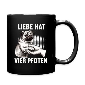 Liebe hat vier Pfoten Mops Möpse Mopsbesitzer - Tasse einfarbig - Schwarz - Rechts
