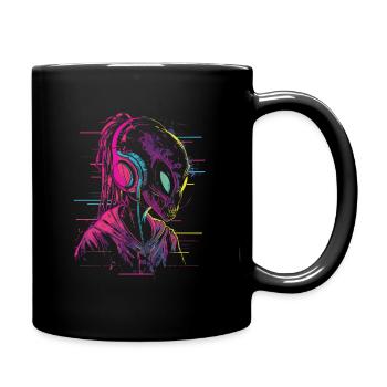 Festival DJ Alien UFO alien with headphones - Full Colour Mug - black - Right