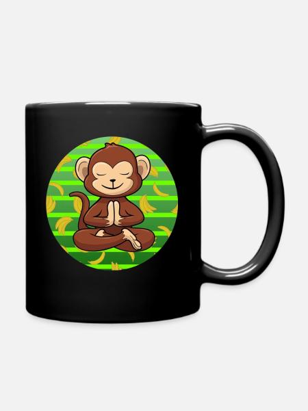 Yoga Monkey Zoo Om Meditating - Full Colour Mug - black
