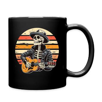 Halloween Skeleton Playing Guitar Rock And Roll - Full Colour Mug - black - Right