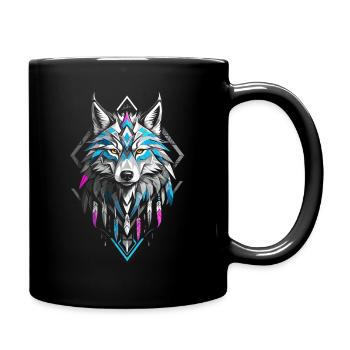 Loup géométrique coloré - Mug uni - noir - Droite