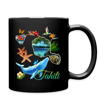 Tahiti-Blauwal, Kolibri und Hibiskusblüten - Tasse einfarbig - Schwarz - Rechts
