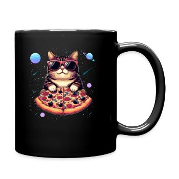 Cool Space Cat with Sunglasses - Full Colour Mug - black - Right