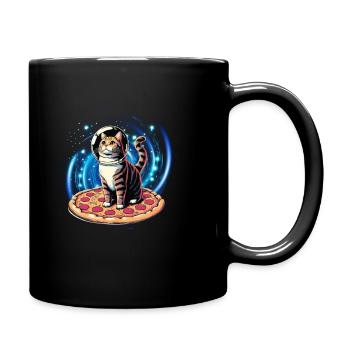 Space Cat Pizza Funny Kitten - Full Colour Mug - black - Right