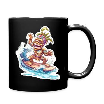 Tiki Statue verrückter Surfer - Tasse einfarbig - Schwarz - Rechts