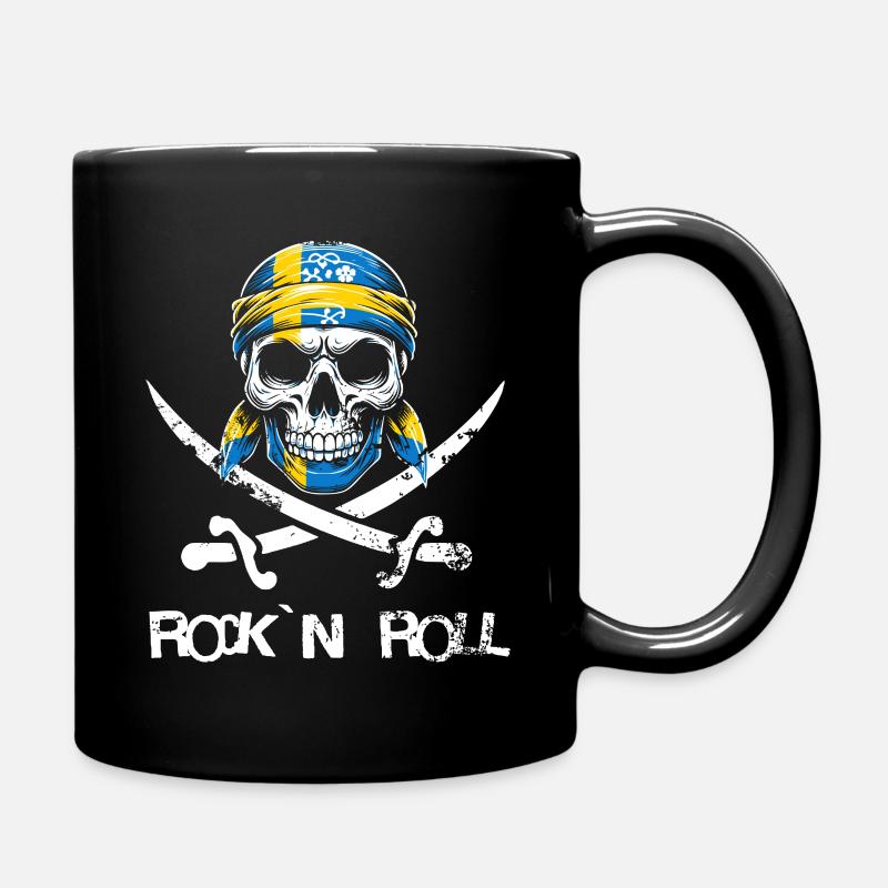 Skull Rockn Roll Swedish - Full Colour Mug - black