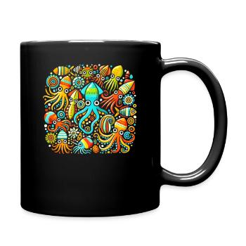 Squid Pattern, Love Ocean Animals - Full Colour Mug - black - Right