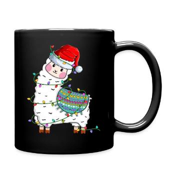 Alpaca Llama Wearing Santa Hat Xmas Christmas - Full Colour Mug - black - Right