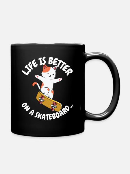 Life is Better on a Skateboard Skate Cat - Full Colour Mug - black
