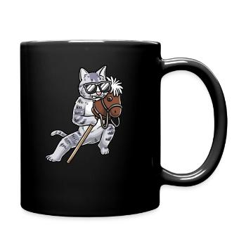 Lustiges Hobby Horsing Katze - Tasse einfarbig - Schwarz - Rechts