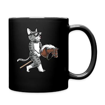 Lustiges Hobby Horsing Katze - Tasse einfarbig - Schwarz - Rechts