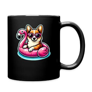 Cute Corgi Dog with Flamingo floatie - Full Colour Mug - black - Right
