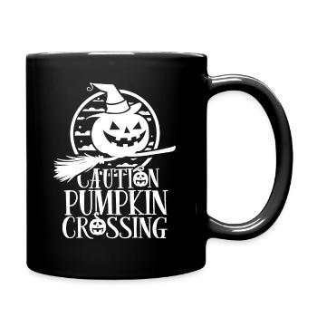 Halloween Kürbis Spruch Caution Pumkin Crossing - Tasse einfarbig - Schwarz - Rechts