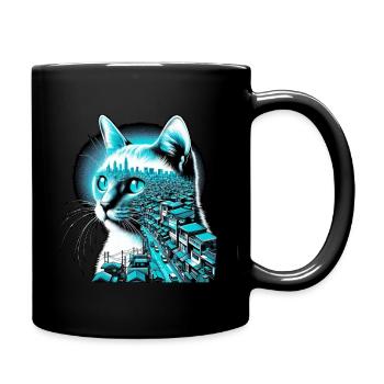 Blue City Cat - Full Colour Mug - black - Right