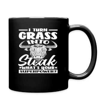 Ich Verwandle Gras In Steak Superkraft Highland - Tasse einfarbig - Schwarz - Rechts