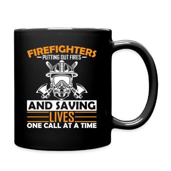 Firefighters: Putting out fires and saving lives, - Full Colour Mug - black - Right