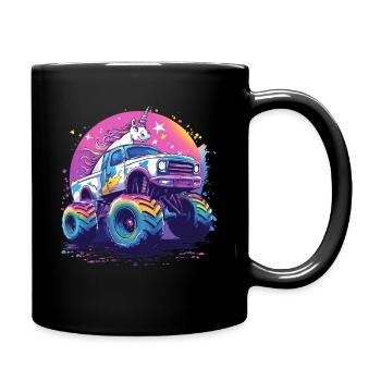 Monster Truck und Einhorn - Tasse einfarbig - Schwarz - Rechts