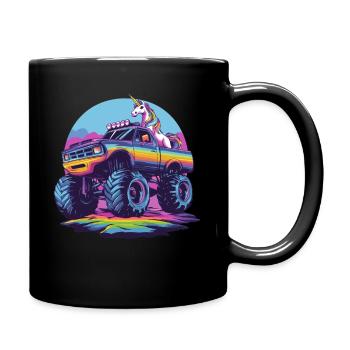Monster Truck und Einhorn - Tasse einfarbig - Schwarz - Rechts