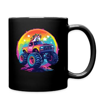 Monster Truck und Einhorn - Tasse einfarbig - Schwarz - Rechts
