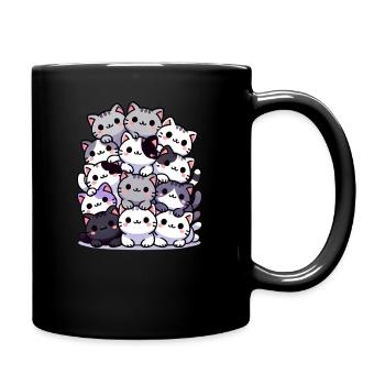 Cute Cats Stacked Together, Love Cats - Full Colour Mug - black - Right