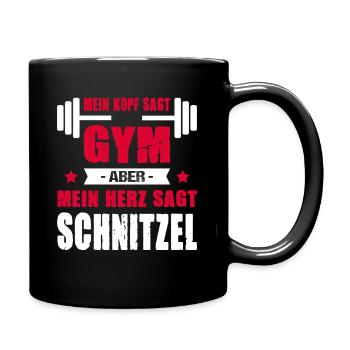 Mein Kopf Sagt Gym Aber Mein Herz Sagt Schnitzel - Tasse einfarbig - Schwarz - Rechts