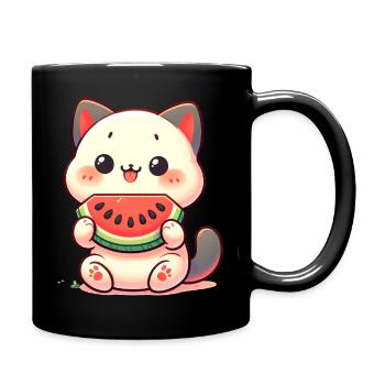 chat mignon mangeant de l’eaumelo, amour des chats kawaii - Mug uni - noir - Droite