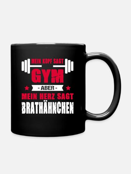 Mein Kopf Sagt Gym Mein Herz Sagt Brathähnchen - Tasse einfarbig - Schwarz
