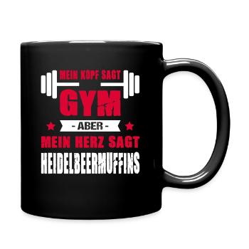 Kopf Sagt Gym Mein Herz Sagt Heidelbeermuffins - Tasse einfarbig - Schwarz - Rechts