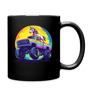 Monster Truck und Einhorn - Tasse einfarbig - Schwarz - Rechts