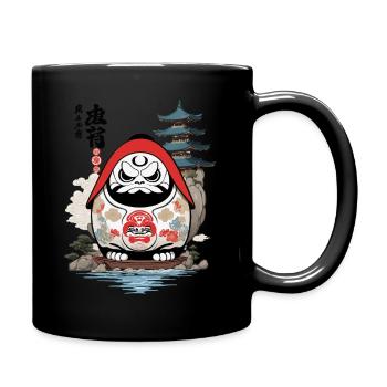 Japanese Daruma Aesthetic Yokai Vintage - Full Colour Mug - black - Right