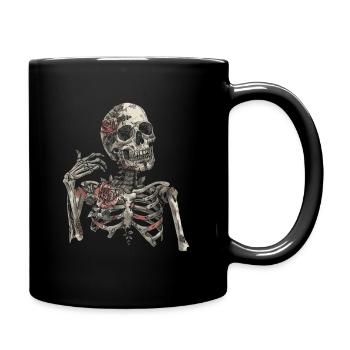 Crâne squelette d’Halloween avec des roses - Crâne - Mug uni - noir - Droite