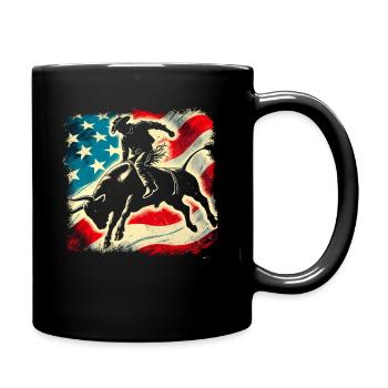 Rodeo, Cowboy, Western, Bull, Bull, USA Flag - Full Colour Mug - black - Right
