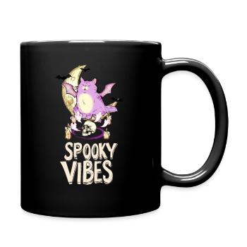 Lila Katze mit Totenschädeln Halloween Design - Tasse einfarbig - Schwarz - Rechts