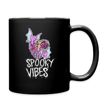 Bunter Skelett-Brustkorb mit Fledermäusen Design - Tasse einfarbig - Schwarz - Rechts