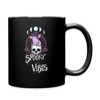 Cat with Witch Hat and Skull Design - Full Colour Mug - black - Right