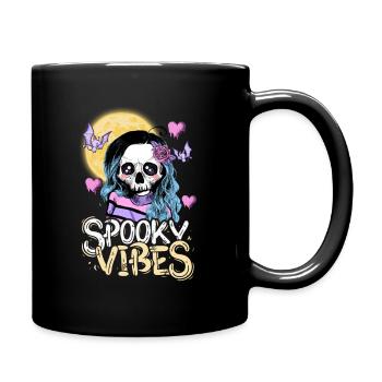 Skelettmädchen mit Mond und Fledermäusen Design - Tasse einfarbig - Schwarz - Rechts