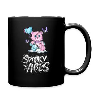 Teddy bear with heart balloon and bats design - Full Colour Mug - black - Right