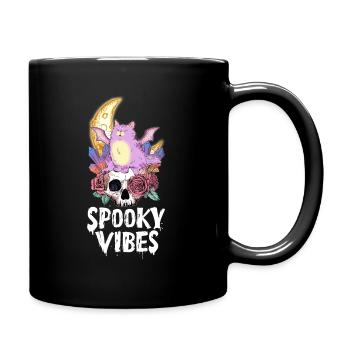 Katze mit Totenschädel, Mond und Kristallen Design - Tasse einfarbig - Schwarz - Rechts