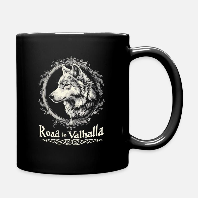 Road to Valhalla Wikinger Wolf Design - Tasse einfarbig - Schwarz