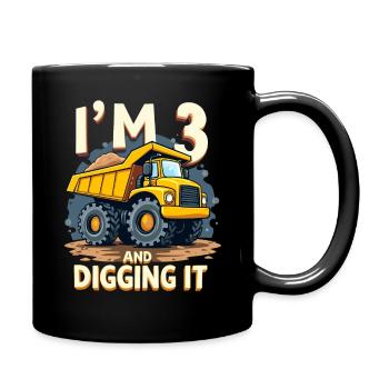 3rd Birthday, 3 Year Old Boy, Truck & Construction Site - Full Colour Mug - black - Right