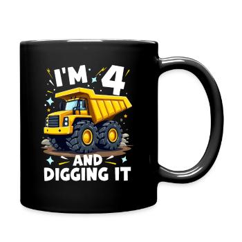 4th Birthday, 4 Year Old Boy, Truck & Construction Site - Full Colour Mug - black - Right