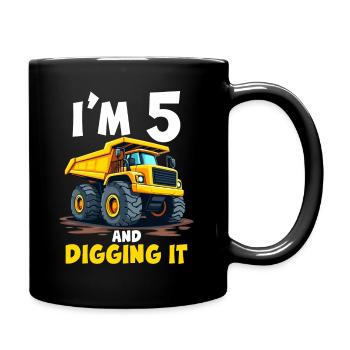 5th Birthday, 5 Year Old Boy, Truck & Construction Site - Full Colour Mug - black - Right