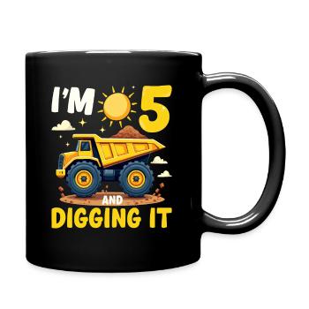 5th Birthday, 5 Year Old Boy, Truck & Construction Site - Full Colour Mug - black - Right