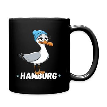 Hamburg Hamburger Möwe Beanie Nordsee Cartoon - Tasse einfarbig - Schwarz - Rechts