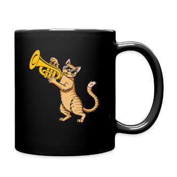 Coole Katze mit Sonnenbrille spielt Trompete - Tasse einfarbig - Schwarz - Rechts