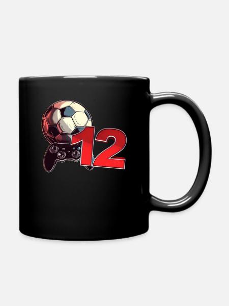 Voetbal en gaming jarige 12 jaar - Mok uni - zwart