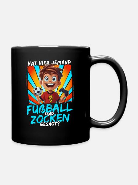 Fußball und Zocken Geburtstag Junge 9 Jahre - Tasse einfarbig - Schwarz