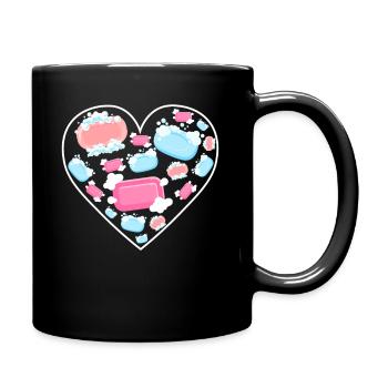 Soap hearts for cleanliness and care - Full Colour Mug - black - Right