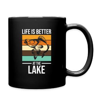 Das Leben ist besser am See Angler Fischerspruch - Tasse einfarbig - Schwarz - Rechts